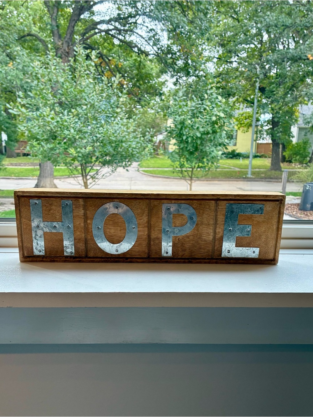 Rustic Wood & Galvanized Metal "HOPE" Sign Made in India 14.5x4x1.5